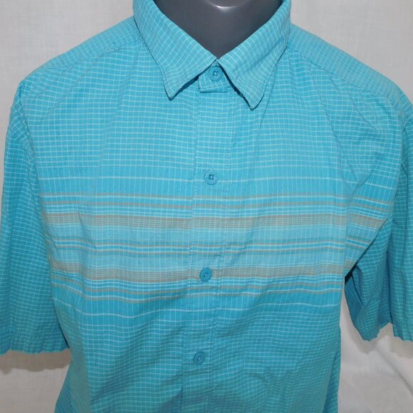 Columbia Mens L Blue Gray White Check Short Sleeve Button Front Shirt - Picture 2 of 7